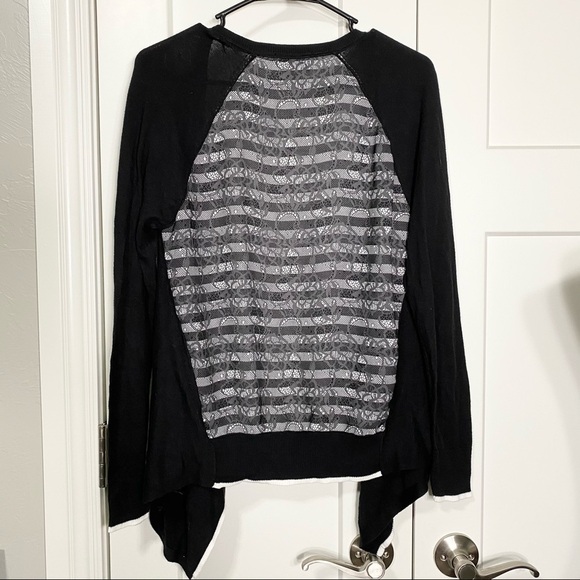 ELLE waterfall cardigan black white faux lace size small - Picture 3 of 10